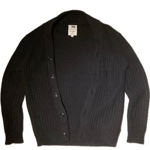 Rib-Knit Men’s Cardigan Size Small in Deep Black Tricot 100% Cotton